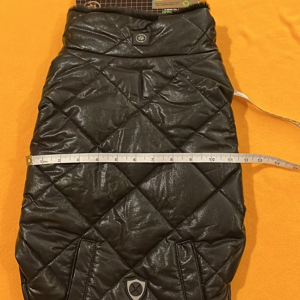 Silver Paw dog puff coat / jacket / apparel faux leather faux fur. Black. Size L - Picture 12 of 12